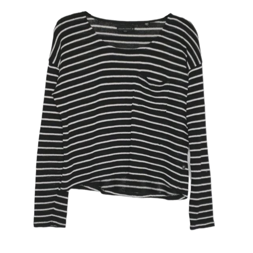 William Rast Lightweight Boatneck Long Sleeve Black White Sweater Women's Medium